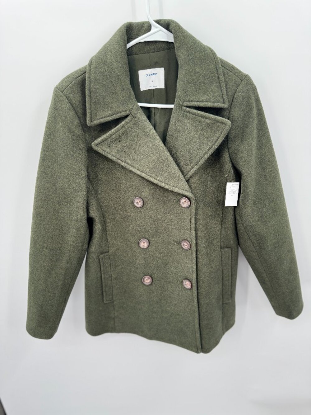 NWT Old Navy Double Breasted Peacoat Size Medium Olive Heather Green Wool Blend